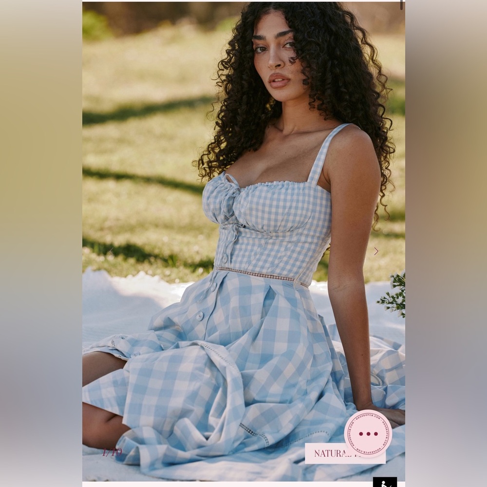 NWOT HOUSE OF CB CHIARINA
Light Blue Gingham Stretch Cotton Midi Dress 💙🦋